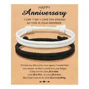Adjustable Rope Couples Bracelets for Men,Boyfriend,Girlfriend,Soulmate,Husband,Wife - Anniversary Valentines Day Birthday Christmas Gift for Him and Her (Black White/Anniversary)