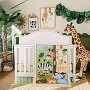 Brandream Jungle 3- Piece Nursery Crib Bedding Sets for Boys - Zebra Elephant Lion Monkey Giraffe Crocodile Birds - Playful Animal Zoo