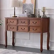 HOLGVE Console Table, Sofa Table with Drawers, Wood Entryway Table, Behind Couch Table, Foyer Table with Storage Space, Accent Table for Hallway/Living Room(Natural,47.2inch/120cm)
