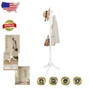 Classic 10-Hook Free-Standing Coat Tree in Cloud White Rubberwood Finish