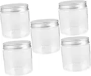 EXAOMBLE 5pcs Mini Clear Plastic Jars with Silver Aluminum Lids Wide Mouth for Easy Filling and Dispensing for Spice Storage Rvs and Kitchens