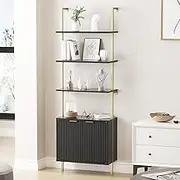 Ladder Bookshelf with Cabinet, 71" Tall Wall Mounted Bookcase with Shelves & Storage, Fluted Ladder Shelf with Metal Frame, 5-Tier Display Rack for Living Room, Home & Office, Bedroom, Black & Gold