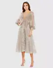 NWT Mac Duggal Embellished Plunge Neck Bishop Sleeve Dress Women's 16 GORGEOUS!