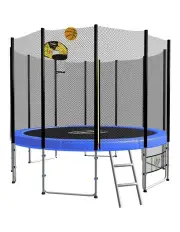 [Kahuna] 12ft Round Spring Trampoline with Net, Pad, Mat, Ladder and Basketball Set Blue