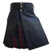Handmade Black With MacDonald Tartan Hybrid Kilt For Men Custom Size Kilt