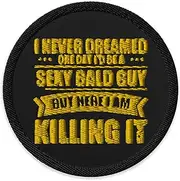 Embroidered Patches Humorous Hair Baldy Skin Baldheaded Baldpated Novelty Hairless Barefaced Denudate Aficionado Black