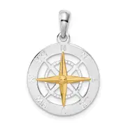 Silver/14K Two-Tone De-Ani Sterling Silver Rhodium-Plated Small Compass With 14K Needle Pendant