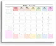 Weekly Hourly Planner Desk Pad, Daily Planner, Weekly Schedule, To Do List, ADHD Planner | 50 Undated Tear Away Sheets A4 | Rainbow