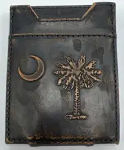Zep-pro Palm Moon Burnished Leather Front Pocket Clip Wallet Magnetic Brown