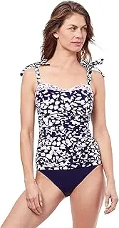 [Profile by Gottex] Women's Standard Pop Flower E-Cup Tankini, Navy/Purpl, (40) E