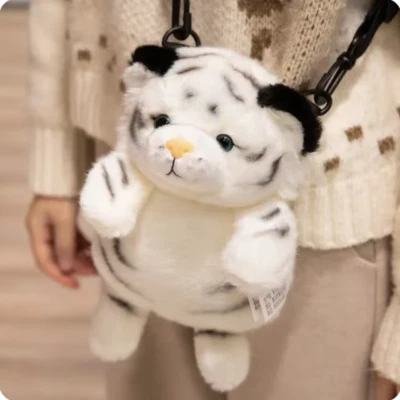 Tiger Plush Toys Soft Wild Animal Simulation Tiger Doll Bag White Plush