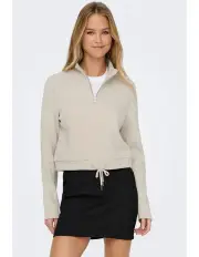 [ONLY] Rita Half Zip Cropped Jumper in Grey
