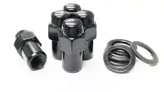 (5) 12x1.25 BLACK MAG WHEEL LUG NUTS .75" SHANK WASHERS FIT NISSAN SUBARU CRAGAR