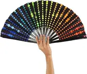 AMQTSLM Hand Fans for Women Foldable,UV Glow Large Hand Fan,Rave Hand Fan Large Folding Fans Craft Hand Fans for Men/Women Handheld Fan Dance Fan for EDM,Music Festival,Club,Freaky,Party,Gift (Neon)