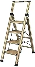Step Ladder with Retractable Handrail, 3/4/5 Step Ladder Folding Step Stools for Adults with Anti-Slip Pedal, Portable Sturdy Steel Ladder, Perfect for Kitchen & Household, 330 lbs Capacity(Gold,4 St