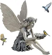 Outdoor Garden Fairy Statue Ornaments, Sunflower Fairy Statue Angel Sculpture Realistic Figurine Decor, Resin Craft Landscaping Yard Decoration Garden Statue