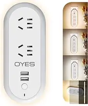 OYES USB Plug Extension, 2 USB Ports, Double Adapter, Outlet Extender with Night Light, Smartphone, Tablets, Ideal for Home Office Bedroom, 3 Different Light Color and Adjustable Brightness