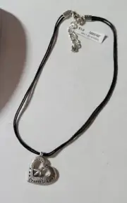 Brighton TOUCH OF LOVE Silver Heart Peaceful Love Pendant BlackCord Necklace NWT