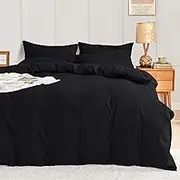 Quilt Cover Set Double Size - Brushed Microfiber 1200TC Super Soft Duvet Cover Set 3 Pieces with Button Closure, 1 Duvet Cover and 2 Pillowcases(Double Size, Black)
