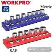 WORKPRO 1/2" SAE/METRIC Magnetic Socket Organizer 16/19PCS Standard Size Sockets