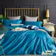 【Betrise潽藍】純色系列 雙人/加大/特大 頂級300織100%精梳長絨棉素色刺繡四件式被套床包組