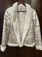 Chicos Reversible Plush/Satin Jacket NWT Size 1 Vintage Ivory