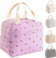 Chamgeco Insulated Lunch Bag for Kids & Adults, Reusable Corduroy Lunch Box Tote Bags, Leakproof Cooler Bag for Work Office Picnic School Travel BBQ, Large Capacity & Cute Design (Purple Floral)