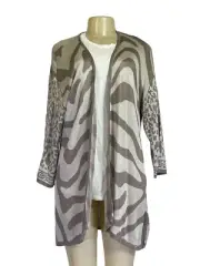 NWT Chico's Cardigan Boho Light Grey and Brown Size 3 Women's Sweater