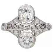 Round Cut Art Deco Style Lab Created Diamond & Emerald Ring 14k White Gold FN