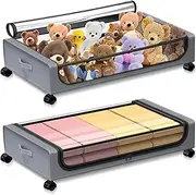2 PCS Under Bed Storage with Wheels, Under Bed Storage Containers, Under Bed Storage Organizer, Rolling Under Bed Storage with Clear Lid for Clothes Shoes Toys Books (Grey)