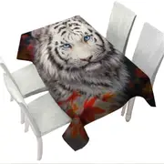 Wildlife Animal Art Autumn White Tiger Tablecloth