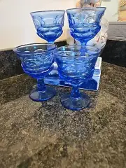 4FOSTORIA GLASS BLUE ARGUS Sherbert Henry Ford Museum Set Of 4~ 5"