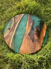 Walnut Epoxy Coffee Table, Resin Clear Wooden Table, Office Console Table Patio