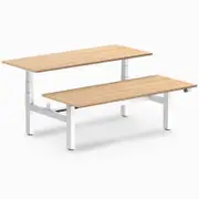 Desky Back to Back Sublime Teak Melamine Sit to Stand Office Desk 1800x750mm White Height Adjustable Leg