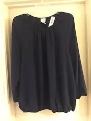 Chico's 3 Women's Shirred Elastic Ink (Navy) Everyday Peasant Blouse NWT