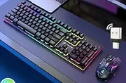 Attack Shark T3 RGB Gaming Keyboard and Mouse Set, 104-Key Mechanical Feel, Rechargeable 3000mAh Keyboard + 800mAh Mouse, Waterproof Metal Panel
