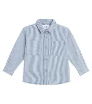 [Il Gufo] Il Gufo Striped cotton and linen overshirt Y 8 blue