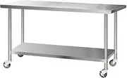 Cefito 1829x610mm Stainless Steel Kitchen Bench, Island Cart Trolley Work Table, 4 Wheels Commercial 430 Food Grade Restaurant Prep Storage with 2-Layers Shelf Countertop