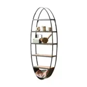 Oval Open Rustic Metal Tall Wooden Wall Shelving Unit Industrial Minimalist