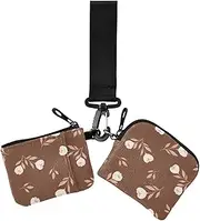 [GuoChe] Women's Coin Wallet Card Holder Happy Thanksgiving Autumn Flowers Thin Flat Change Purse Key Holder with Wristle Strap for Ladies Girls 2 Packs, Happy Thanksgiving autumn54, 4.13" x 3.51" & 4.13" x