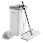 Mop and Bucket with Wringer Set, Middle Bucket #13 + 60" Flat Mop + 3 Pads