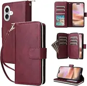 YocoverTech for iPhone 16 Plus Case, for iPhone 16 Plus Wallet Case[9 Card Slots+1 Cash Slot] PU Leather Stand Flip Zipper Wallet Cover[6.7 inch]-Wine Red