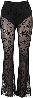 [Nihsatin] Women's Steampunk Gothic Flare Leggings Floral Prints High Waisted Bell Bottom Pants