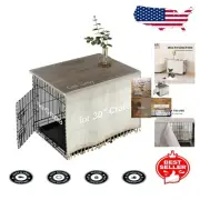 Dog Crate Topper in Oak Grey - Stylish Table for 30 Inch Kennels with Curtain