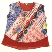 One World Shirt Womens 3X Tank Red Americana USA American Flag Lightweight