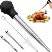 Casmoby Turkey Baster With Cleaning Brush, Stainless Steel Baster Tool for Cooking-Baster Syringe for Roaster Turkey, Include 2 Meat Marinade Injector Needles for Thanksgiving