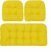 Tufted Wicker Furniture Cushion Set for Indoor & Outdoor Use, Waterproof Durable Polyester Patio Seating with Easy-Clean Fabric, 3-Piece Sofa & Loveseat Cushions(Yellow)