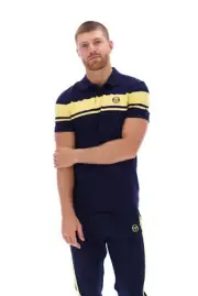 Sergio Tacchini Mens Polo Shirt Young Line Polo in Maritime Blue / Lemon Drop