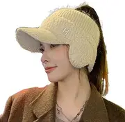 [Avilego] Kint Visor Hat for Women Fuzzy Faux Sherpa Visor Hat with Earmuffs Wide Brim Fluffy Warm Cap for Winter Gift 2023