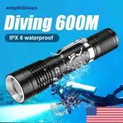 Underwater Diving Torch Amphibious Flashlight USB Lantern Undersea Adventure US